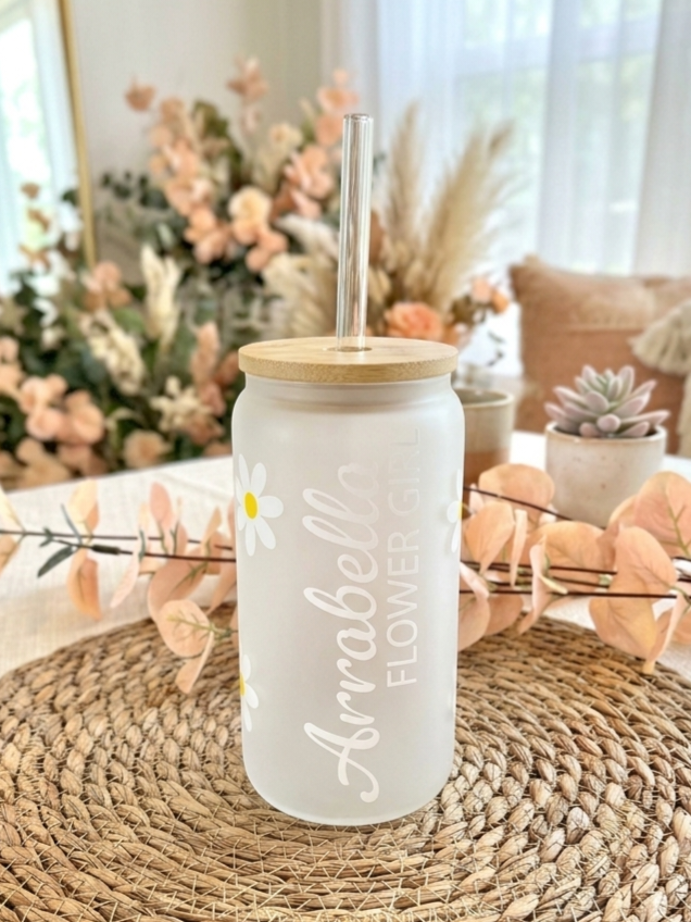 Personalised Flower Girl Frosted Libby Can Glass