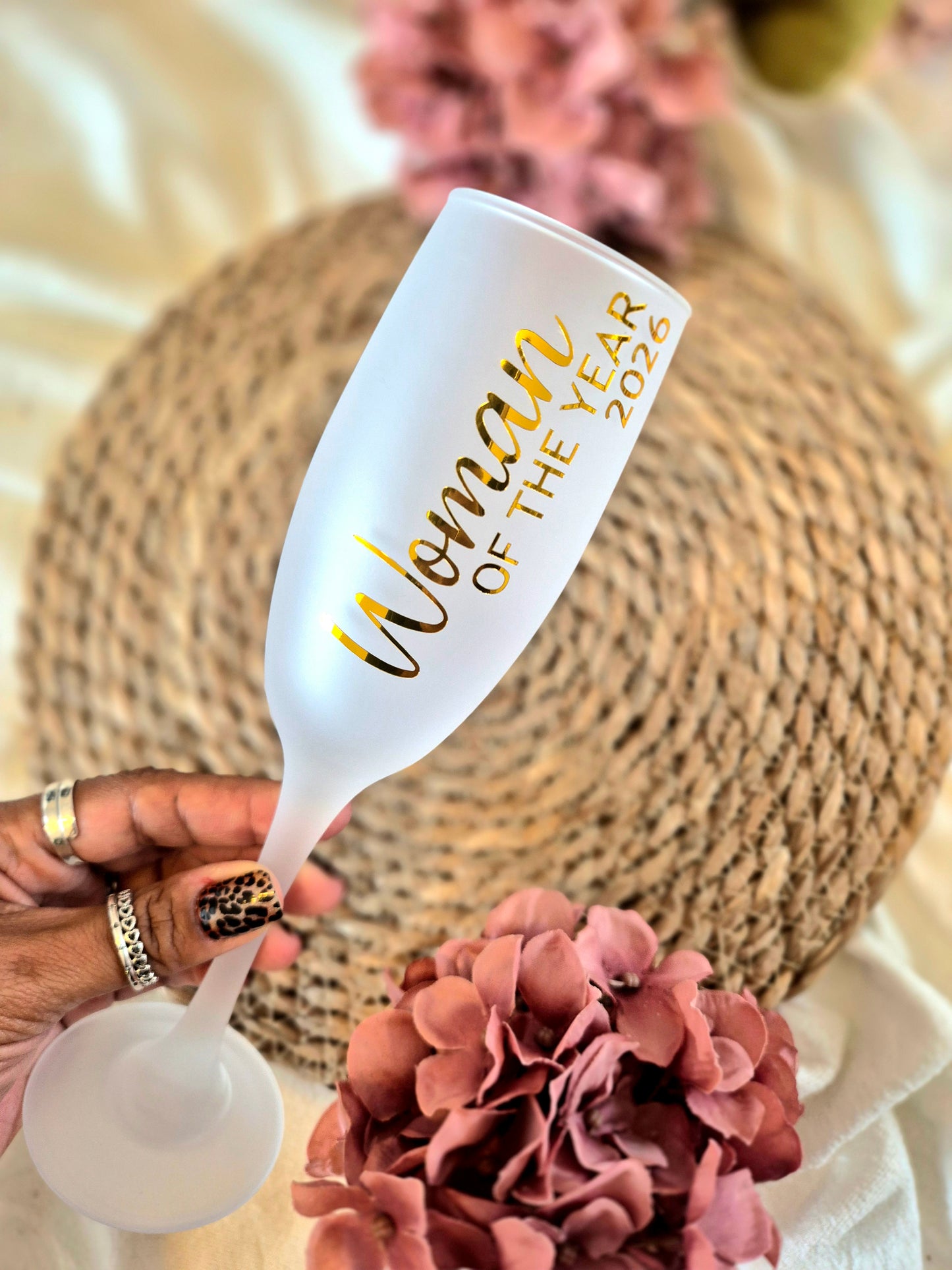 Woman Of The Year Frosted Champagne Flute