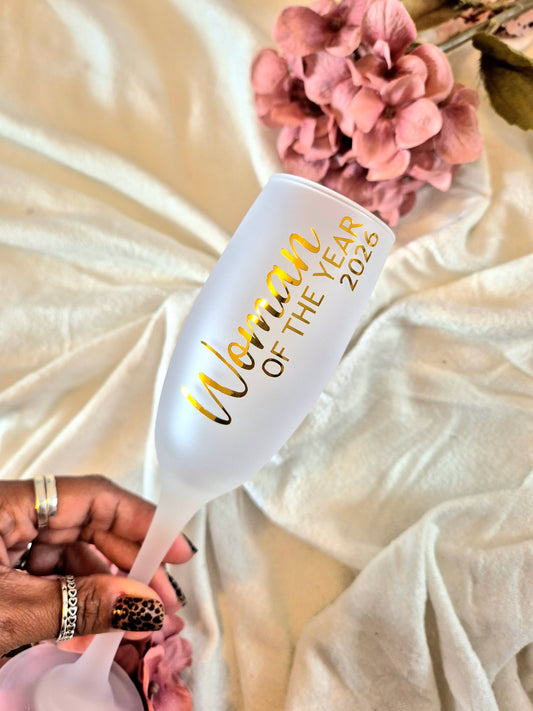 Woman Of The Year Frosted Champagne Flute