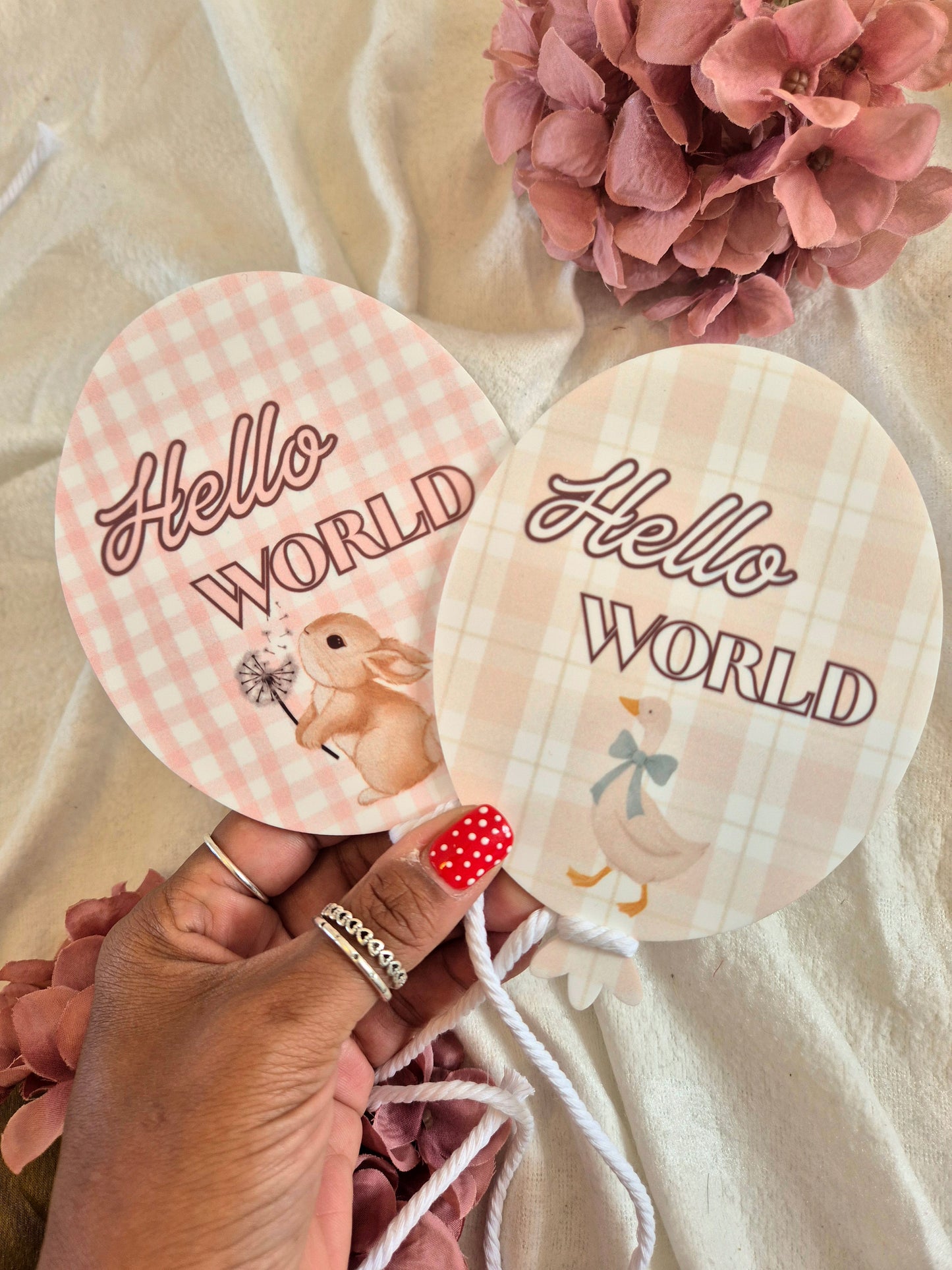 Hello World Acrylic Announcement Balloon - Bunny