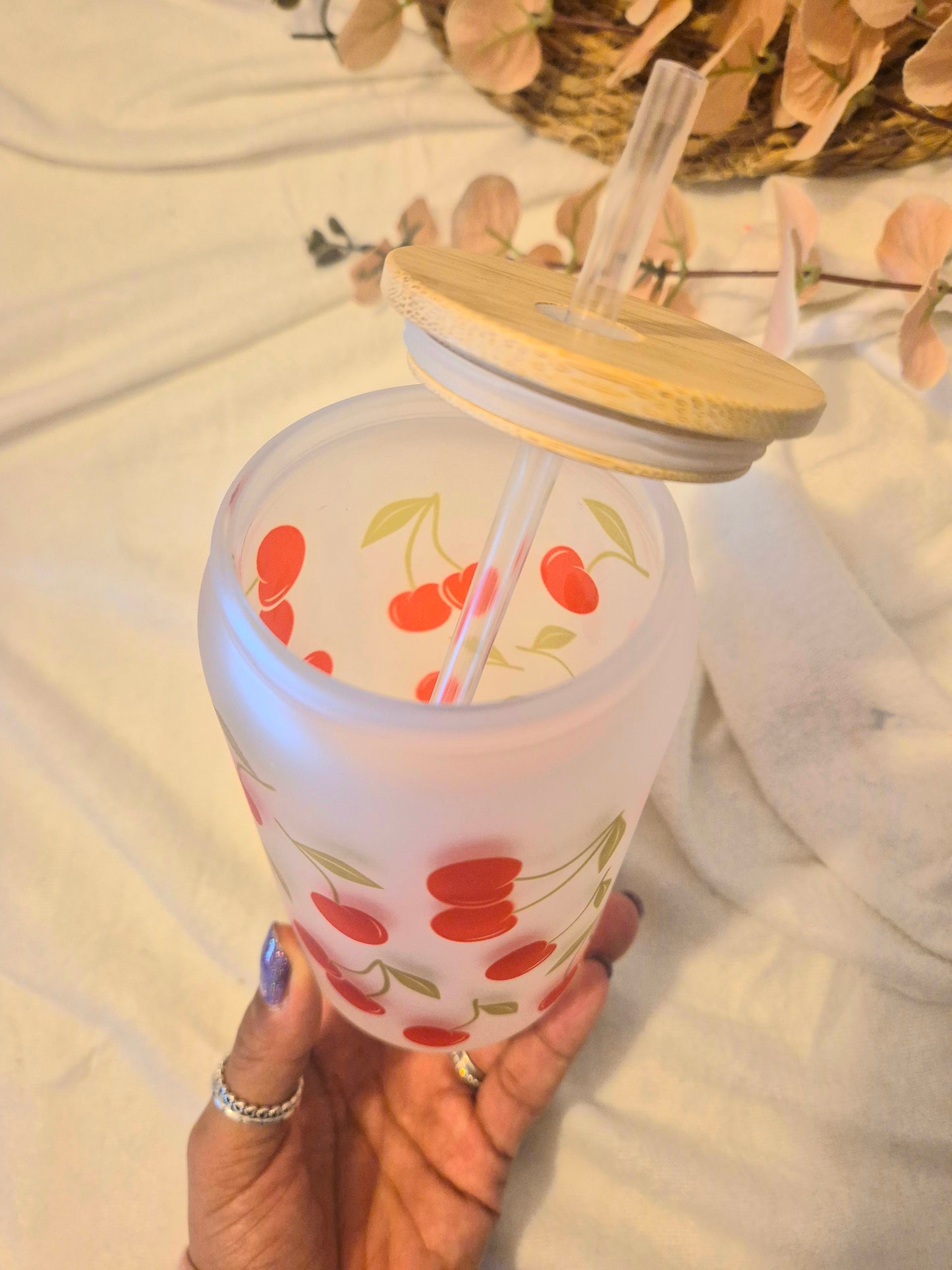 Cherry Print Libby Glass Can
