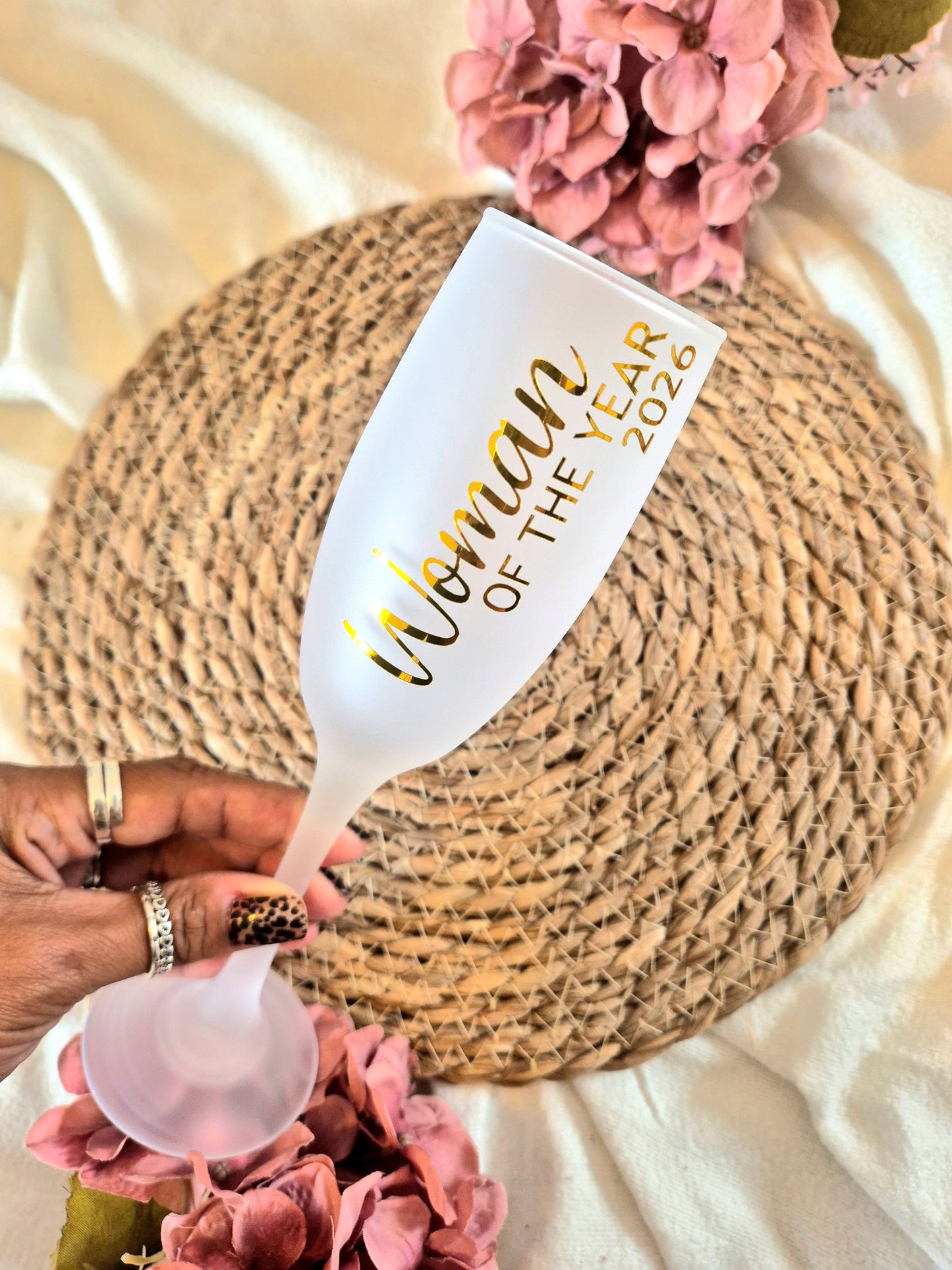 Woman Of The Year Frosted Champagne Flute