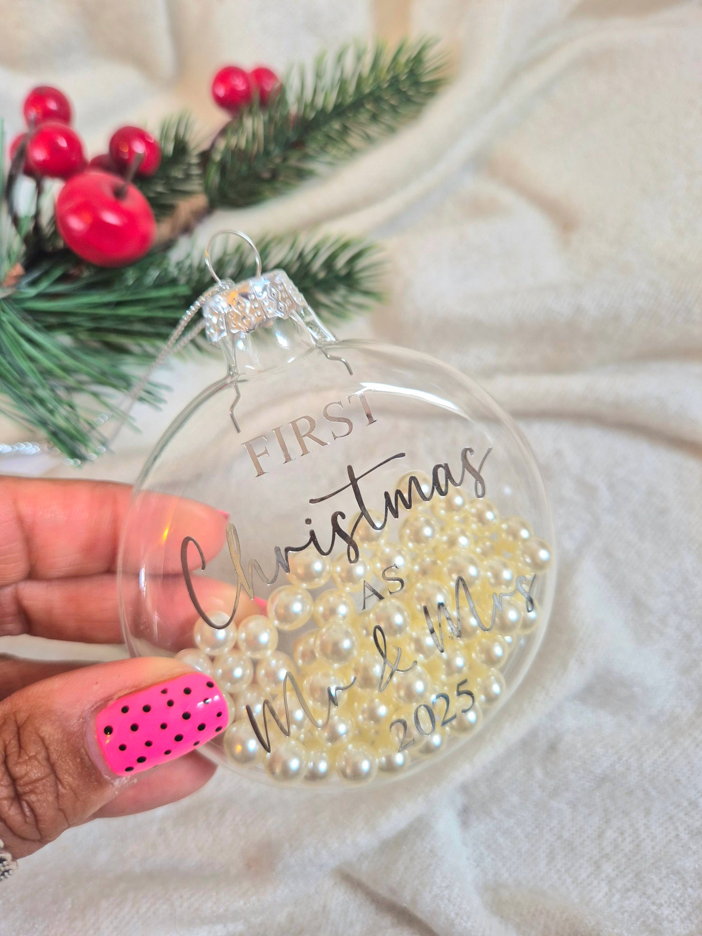 Glass Pearl 'First Christmas' Bauble