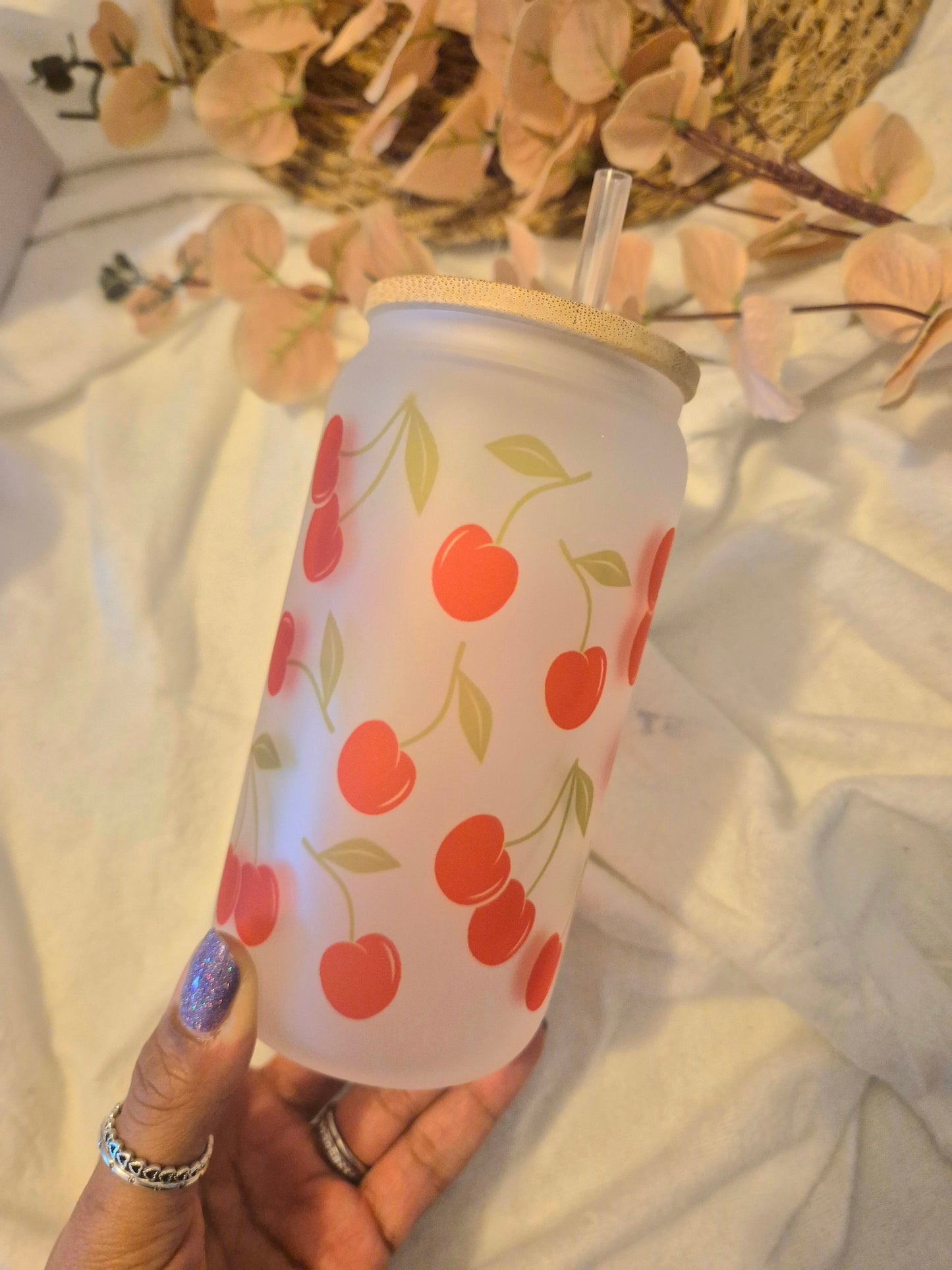 Cherry Print Libby Glass Can
