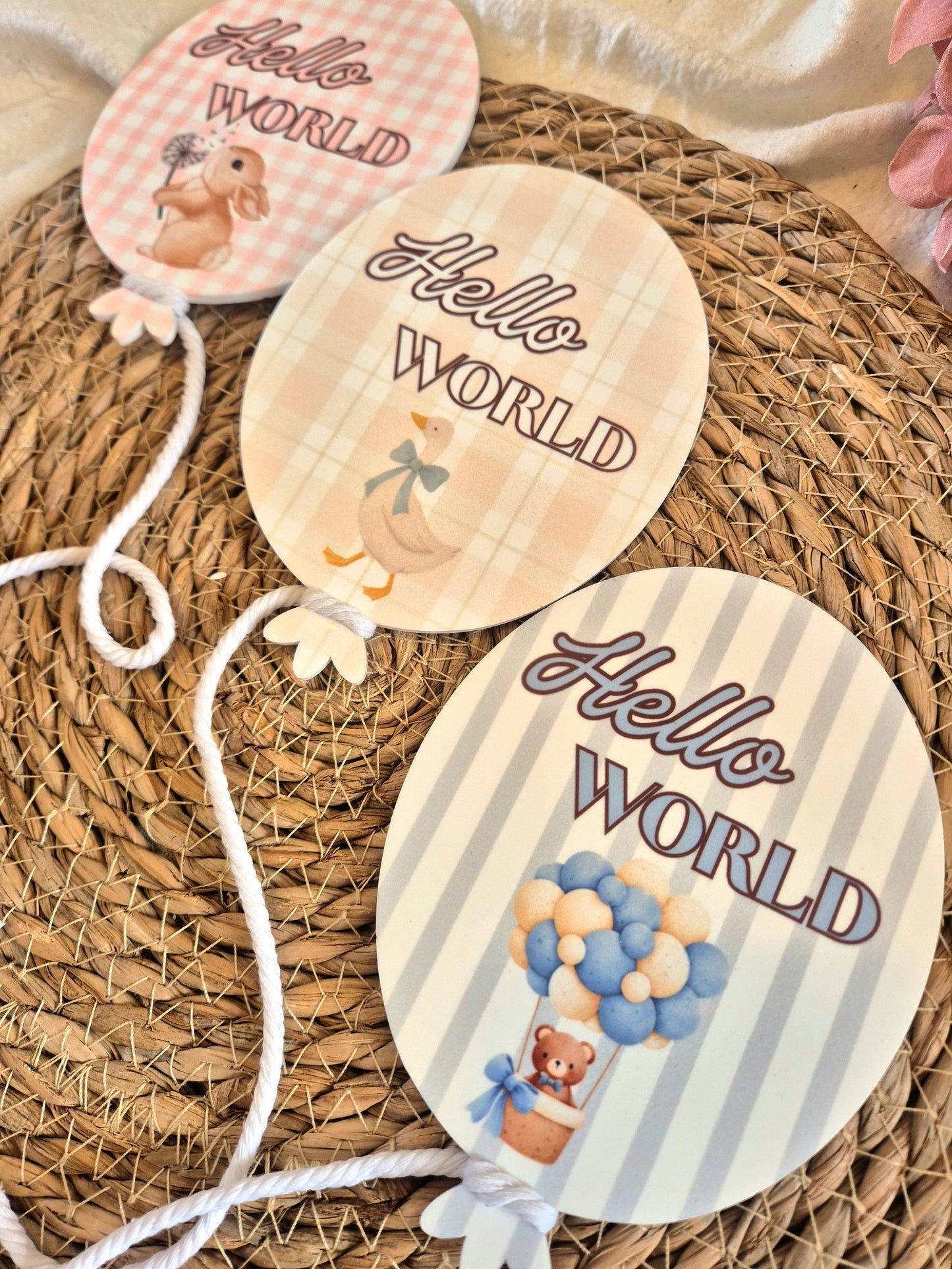 Hello World Acrylic Announcement Balloon - Bunny