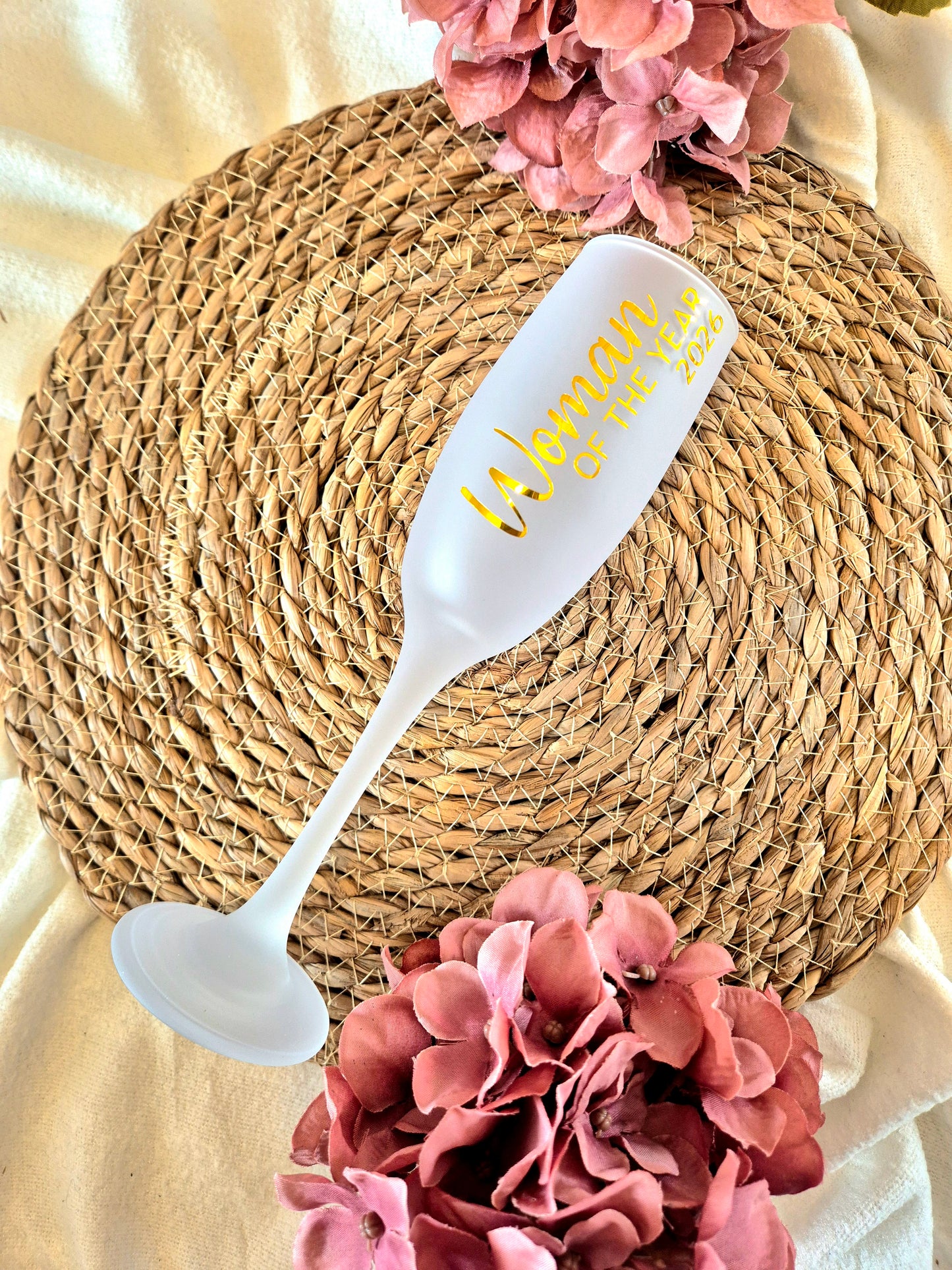 Woman Of The Year Frosted Champagne Flute