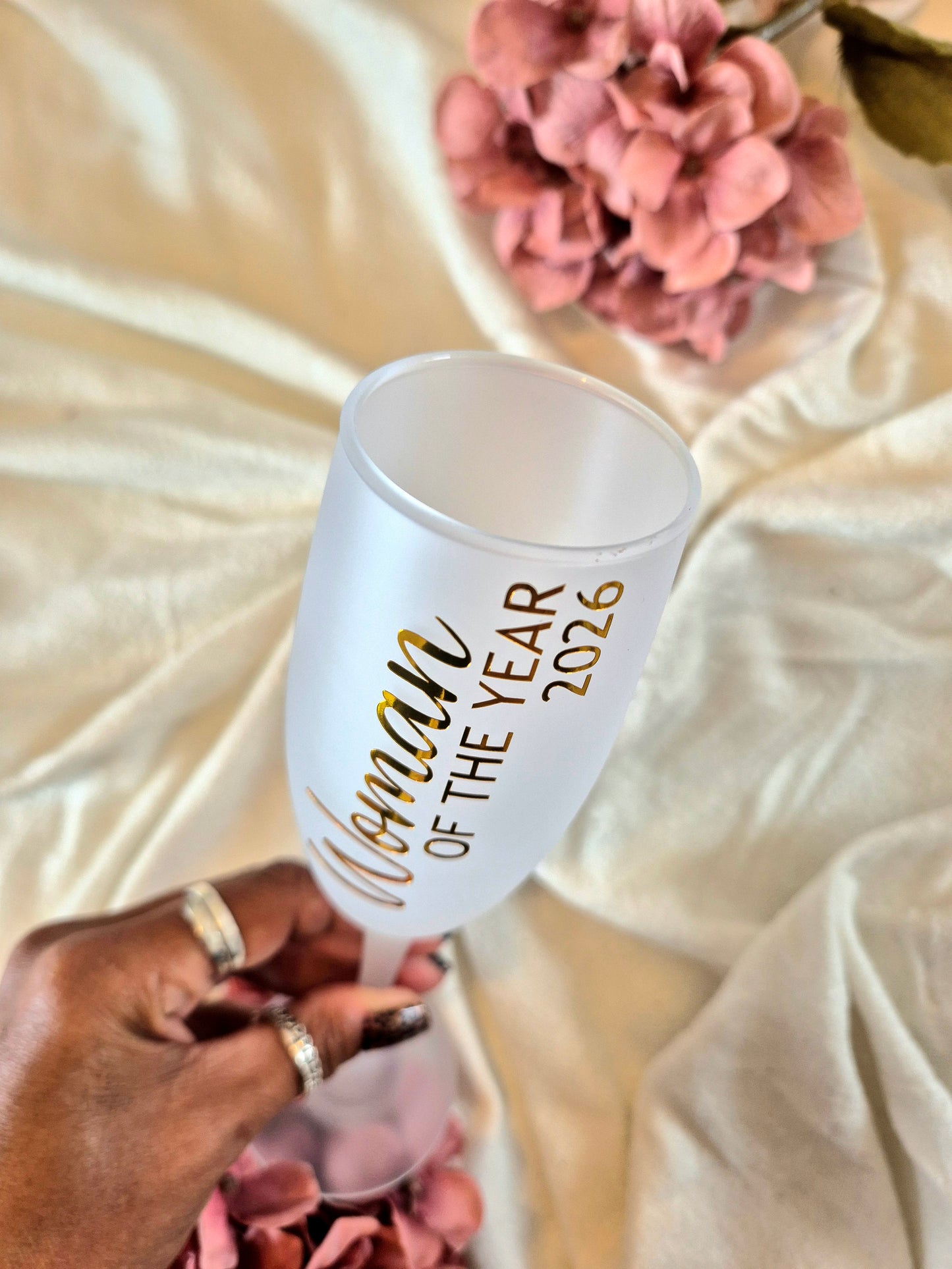 Woman Of The Year Frosted Champagne Flute