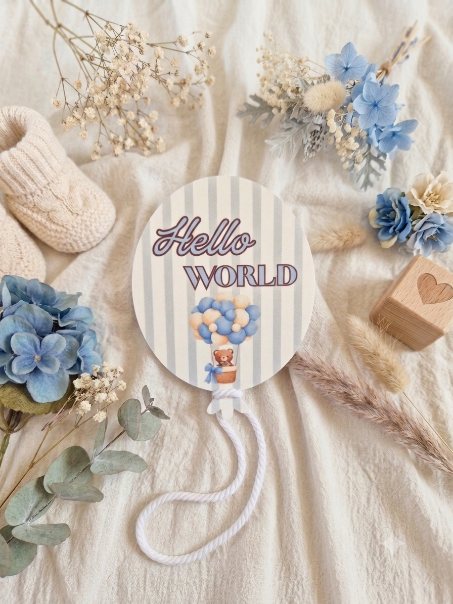 Hello World Acrylic Announcement Balloon - Bear