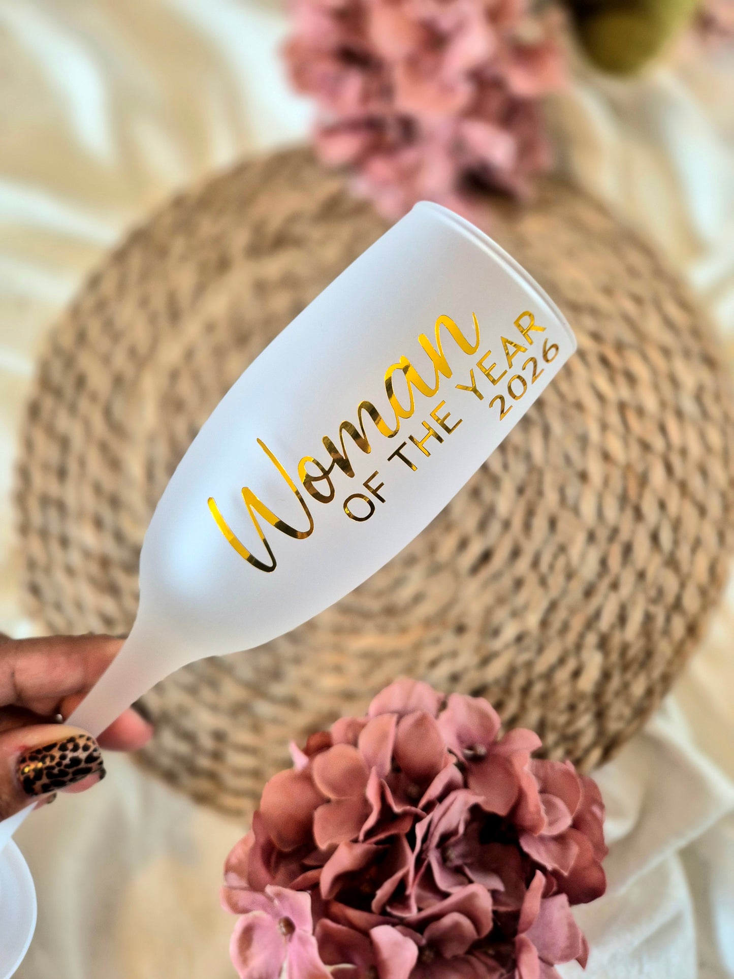 Woman Of The Year Frosted Champagne Flute