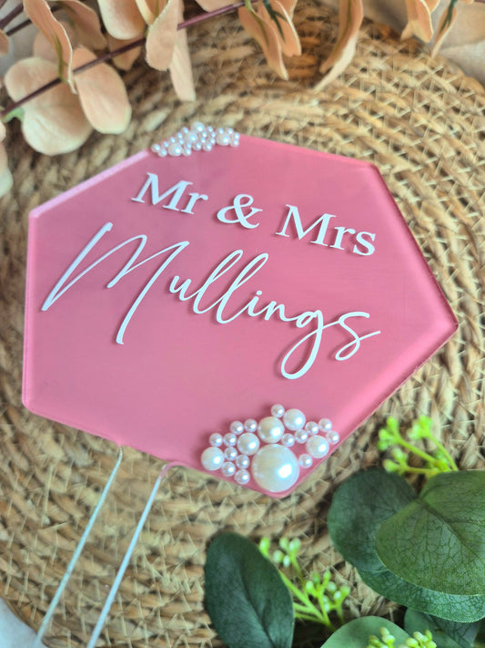 Pearl Wedding Cake Topper - Hexagon