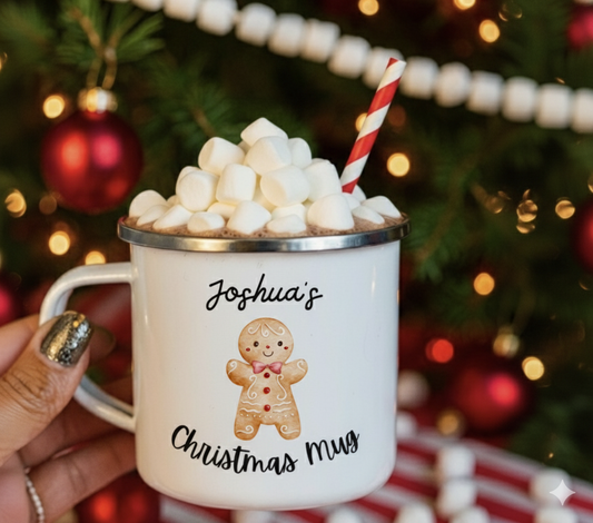 Personalised Children's Enamel Christmas Mug - Gingerbread Boy